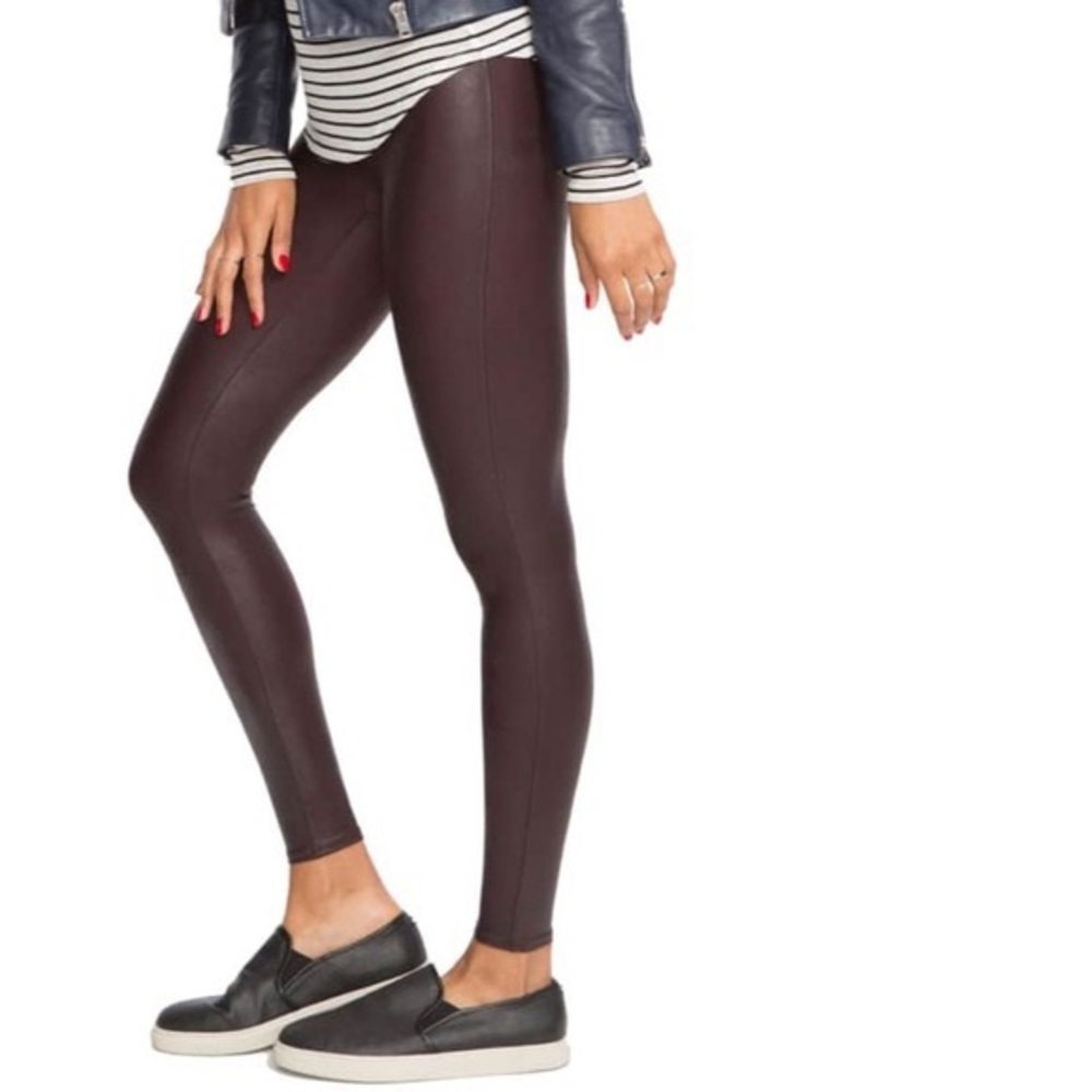 Spanx faux leather wine burgundy maroon leggings X-Large - Picture 3 of 10